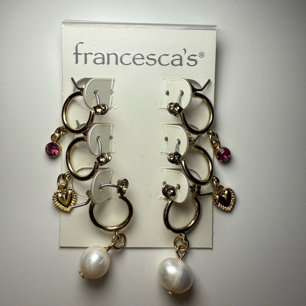 Francesca's Collections Gold and Pearl Earring Set